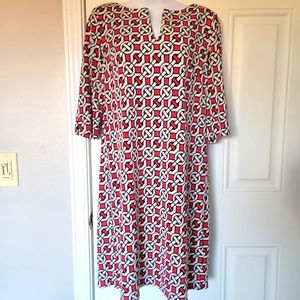 Laundry by Design v neck shift dress red, white patterned. Womens size 6